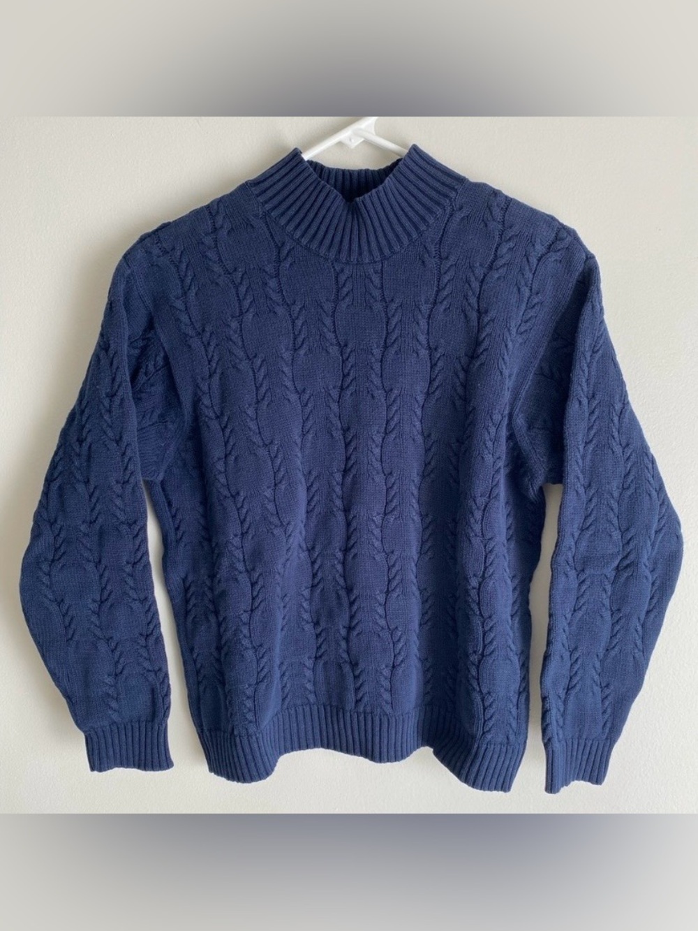 Talbots Petites Navy Cable Knit Turtleneck Sweater 100% Cotton